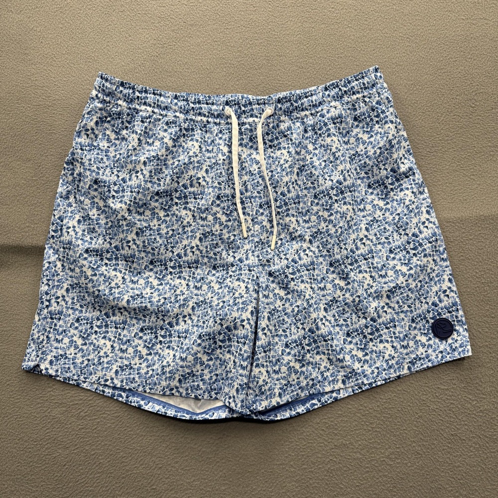 Rhoback Swim Shorts Mens 2XL Blue Geometric Trunks Lined Stretch Quick Dry